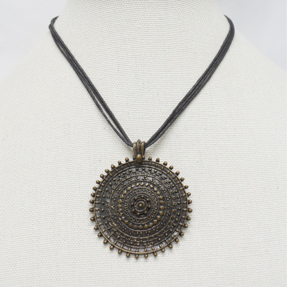 Cookie Lee Mandala Pendant Necklace Bronze Black Boho Tribal Whimsigoth Grunge